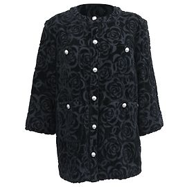 Schwarze Samt-Blazer mit Camellia-Blumenmuster von Chanel Schwarz