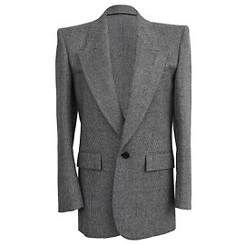 Grau Woll Einreiher Blazer mit Karomuster von Saint Laurent Grau