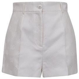 Shorts taille haute en coton blanc avec logo jacquard Dolce & Gabbana Blanc Écru