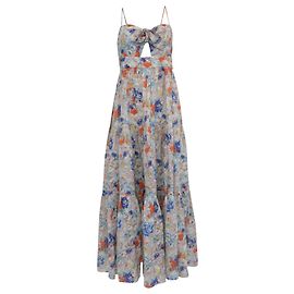 Zimmermann Clover Tie Front Midi Dress in Multicolor Linen Multiple colors