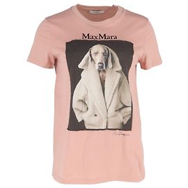 Max Mara Cipria Estampado de Perro en Algodón Rosa Castaño Rosa