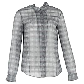 Theory Button-Down Sheered Pattern Shirt in Grey Silk Grey