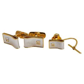 Conjunto de abotoaduras e clipe de gravata G Logo da Givenchy Dourado