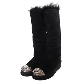 Miu Miu Shearling Long Boots Black