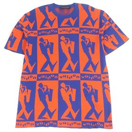 Camiseta de algodón de manga corta Louis Vuitton Jazz Flyer Azul Naranja