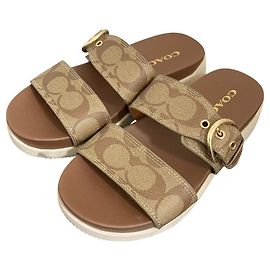Sandália de Cinta Dupla Coach Signature Marrom Bege