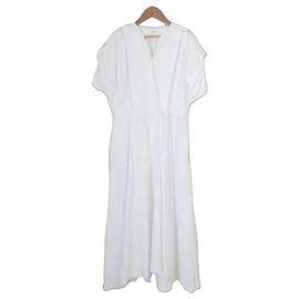 Autre Marque Ebure Baumwoll-Botanisches Langkleid Weiß