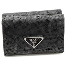 Billetera compacta de cuero Saffiano Triangle de Prada Negro