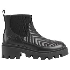 Botas Gucci Charles em couro preto com quilting chevron Preto
