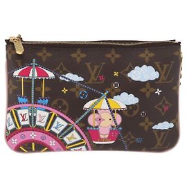 Pochette Double Zip Louis Vuitton Édition Limitée Vivienne Noël Monogramme Canvas Marron