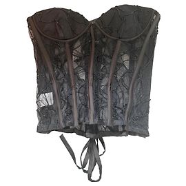 Retrofête Top de corset de renda preta Preto