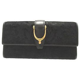 Gucci Soft Stirrup Black Suede Long Wallet Black