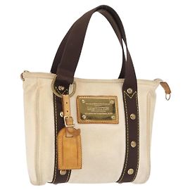 LOUIS VUITTON Antigua Cabas PM Tote Bag White Brown M40036 LV Auth 163149 Brown White