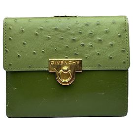 Vintage Givenchy Ostrich Leather Wallet Green Green
