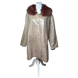 Vintage Loewe Madrid Leather Fur Coat 38/M Beige Brown Beige