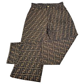 Vintage Fendi FF Monogram Pants Brown EU37 Brown