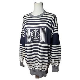 Vintage Dior abstrakter Herrenpullover schwarz-weiß M Weiß