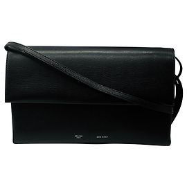 Céline Pochette pliée en cuir noir Celine Noir
