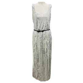 Marc Jacobs Silver Sequin Midi Cocktail Dress Silvery