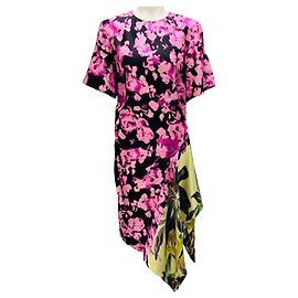 Robe midi en soie imprimée multicolore rose / noire de Dries Van Noten Rose
