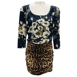 Vestido mini de seda preto com estampa floral multicolorida e de leopardo da Dolce & Gabbana Preto
