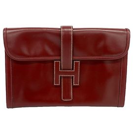 Bolsa Clutch Jige PM Hermès em couro box bordeaux Bordeaux