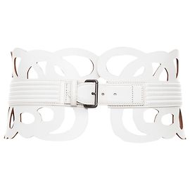 Alaïa Cinto largo de couro branco ALAIA com recorte a laser em espiral romântico, 65 cm Branco
