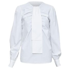 ROCHAS cream bow neck ruched front puff sleeve crew blouse IT38 XS White Cream