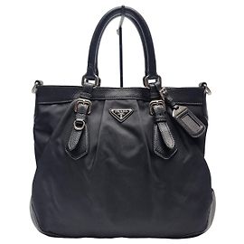 Prada Nylon Tote Bag Black (Cowhide Trimming) Black
