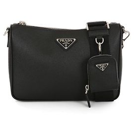 Prada Borsa a spalla nera in pelle Saffiano con logo triangolare Nero