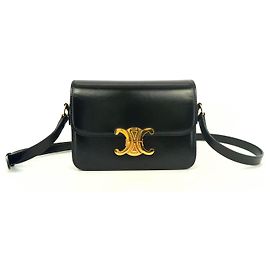 Céline Borsa a spalla piccola Triomphe in pelle di vitello lucida Nero