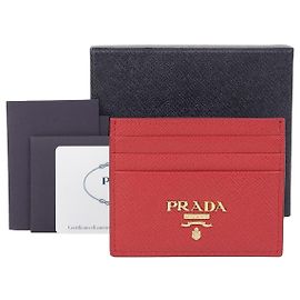 Prada Triangle Logo Card Holder Red