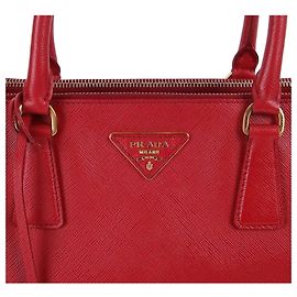 Prada Saffiano Double Handle Red Bag Rosso