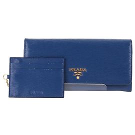 Prada Vitello Move Blue Women's Long Wallet Blue