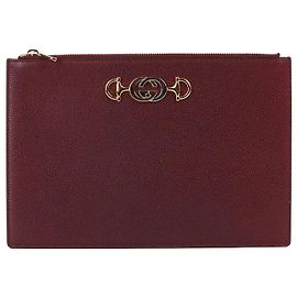 Gucci Burgundy Leather Jumi Medium Clutch Bag Red