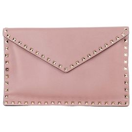 Valentino Borsa Clutch Donna Rockstud Beige Scuro Marrone