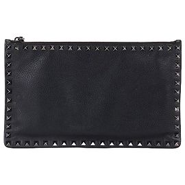 Valentino Black Leather Strap Medium Clutch Bag Black