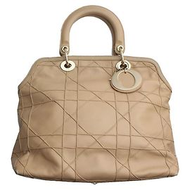 Dior Cannage Beige Lambskin Tote Bag Brown