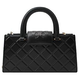 Bolsa tote e crossbody em couro preto acolchoado e estampado Tory Burch Preto