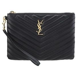 Saint Laurent Monogram Strap Clutch Bag Black Small Black