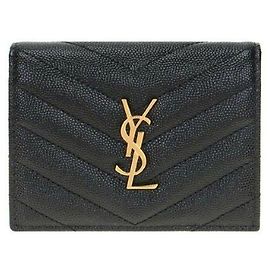 Saint Laurent Carteira com aba e hardware dourado Preto