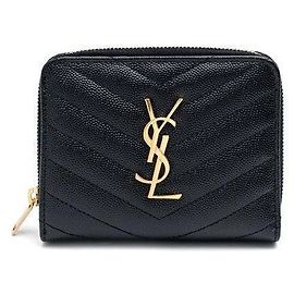 Saint Laurent Monogram Compact Wallet with Gold Hardware Black