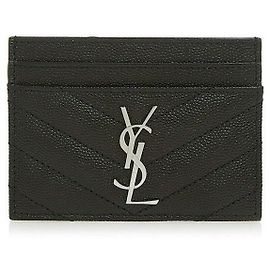 Saint Laurent Matelassé Card Holder Silver Black