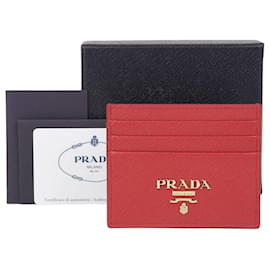 Prada Triangular Logo Card Holder Red
