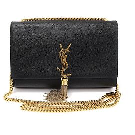 Saint Laurent Bolsa de Ombro Kate Medium com Corrente e Tassel em Tom de Ouro Preto Grand Poudre Preto