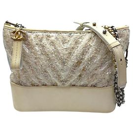 Chanel Gabrielle Hobo Tweed PVC Medium Chain Shoulder Bag Ivory White