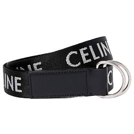 Céline Cinto duplo médio em tecido jacquard e couro de bezerro Preto