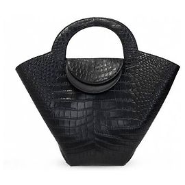 Bottega Veneta Croc Top Handle Tote Bag Black