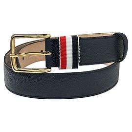 Thom Browne Pebble Leather Grosgrain Loop Classic Belt Navy Blue