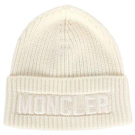 Moncler Lettering Patch Beanie White